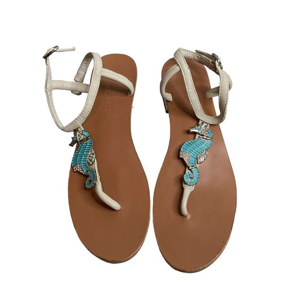Diana Kelly‎ Women's Beaded Seahorse Flat Sandal Size 8.5 Ankle Strap Coastal - Picture 1 of 7